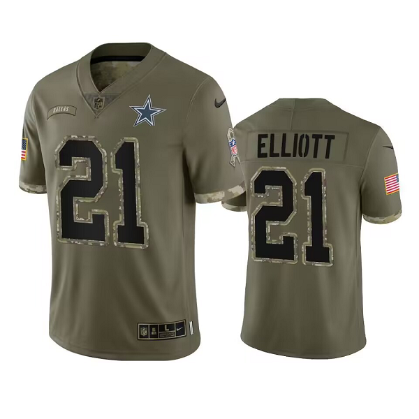 Men's Dallas Cowboys #21 Ezekiel Elliott Olive 2022 Salute To Service Limited NFL Jersey