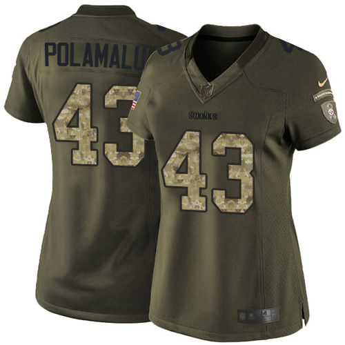 Nike Pittsburgh Steelers #43 Troy Polamalu Green Women's Stitched NFL Limited Salute to Service Jersey