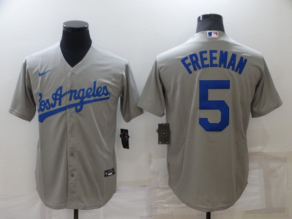 Men's Nike Los Angeles Dodgers #5 Freddie Freeman Grey Cool Base Stitched MLB Jersey