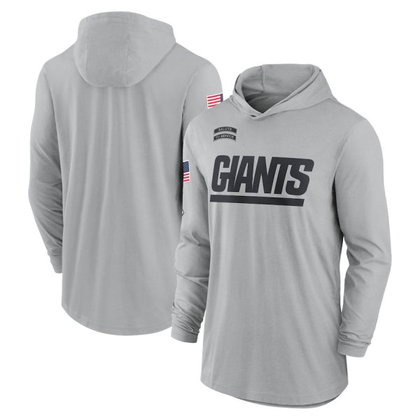 Men's Nike Gray New York Giants 2024 Salute to Service Lightweight Performance Long Sleeve Hoodie T-Shirt