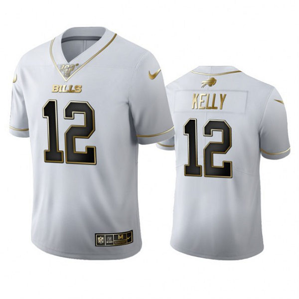 Buffalo Bills #12 Jim Kelly Men's Nike White Golden Edition Vapor Limited NFL 100 Jersey