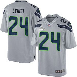 Seattle Seahawks Super Bowl XLVIII #24 Men's Marshawn Lynch Limited Alternate Grey Jersey