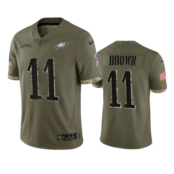 Philadelphia Eagles A.J. Brown Olive 2022 Salute To Service Jersey #11