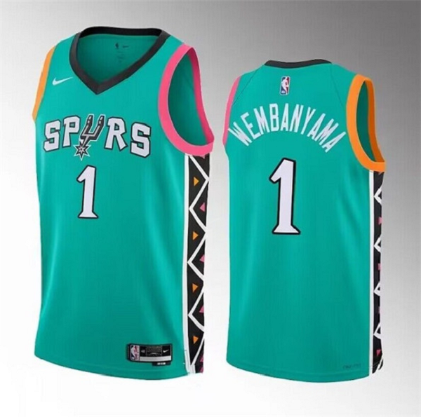 Men's San Antonio Spurs #1 Victor Wembanyama Teal 2022/23 City Edition Swingman Stitched NBA Jersey