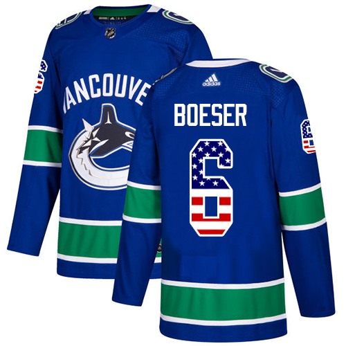 Adidas Vancouver Canucks #6 Brock Boeser Blue Home USA Flag Stitched NHL Jersey