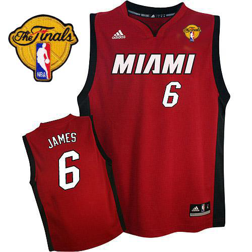 Men's Miami Heat Finals Patch #6 LeBron James Red Stitched NBA Jersey