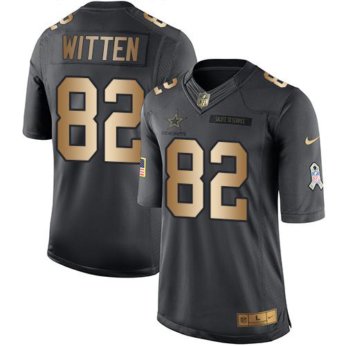 Nike Dallas Cowboys #82 Jason Witten Black Men's Stitched NFL Limited Gold Salute To Service Jersey