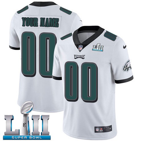 Men's Nike NFL Philadelphia Eagles Customized Limited Road White Vapor Untouchable Super Bowl LII Jersey