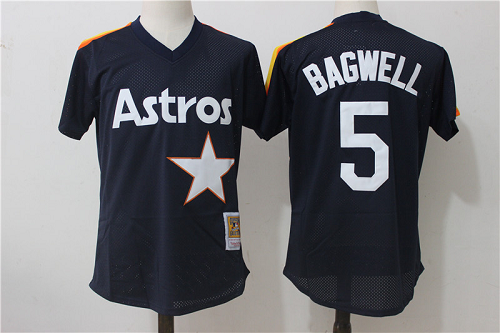 Mitchell and Ness Houston Astros #5 Jeff Bagwell Navy Blue MLB Jersey