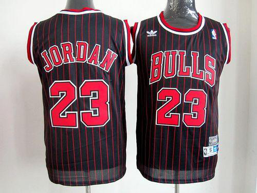 Men's Chicago Bulls #23 Michael Jordan Black With Red Strip Throwback Stitched NBA Jersey