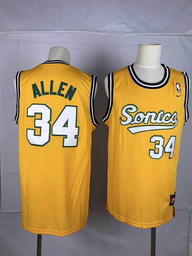 Men's Nike Oklahoma City Thunder #34 Ray Allen Seattle SuperSonics Yellow Classic Throwback NBA Jersey