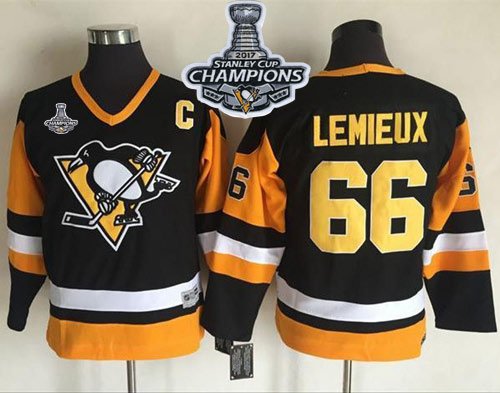 Pittsburgh Penguins #66 Mario Lemieux Black CCM Throwback 2017 Stanley Cup Finals Champions Stitched Youth NHL Jersey