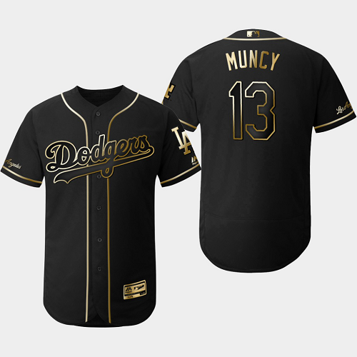 Men's Los Angeles Dodgers #13 Max Muncy 2019 Golden Edition Black Flex Base Jersey