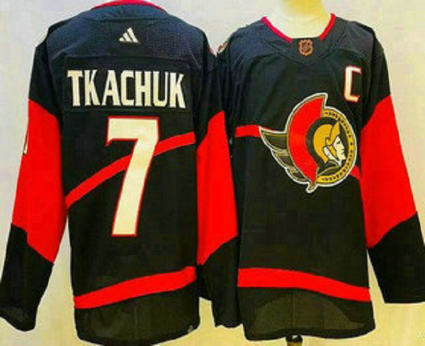 Men's Ottawa Senators #7 Brady Tkachuk Black 2022 Reverse Retro NHL Jersey