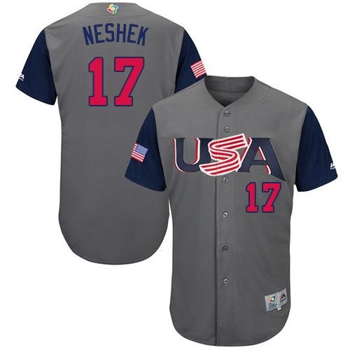 Team USA #17 Pat Neshek Gray 2017 World Baseball Classic Stitched MLB Jersey