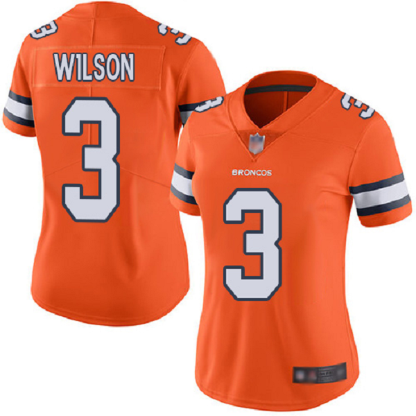 Women's Denver Broncos #3 Russell Wilson Orange Vapor Untouchable Limited Stitched Jersey