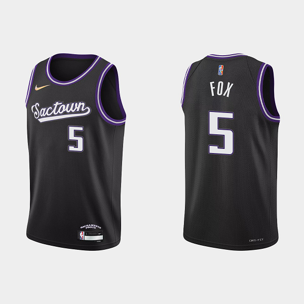 Men's Sacramento Kings #5 De'Aaron Fox 2021-22 NBA 75th Anniversary City Black Jersey