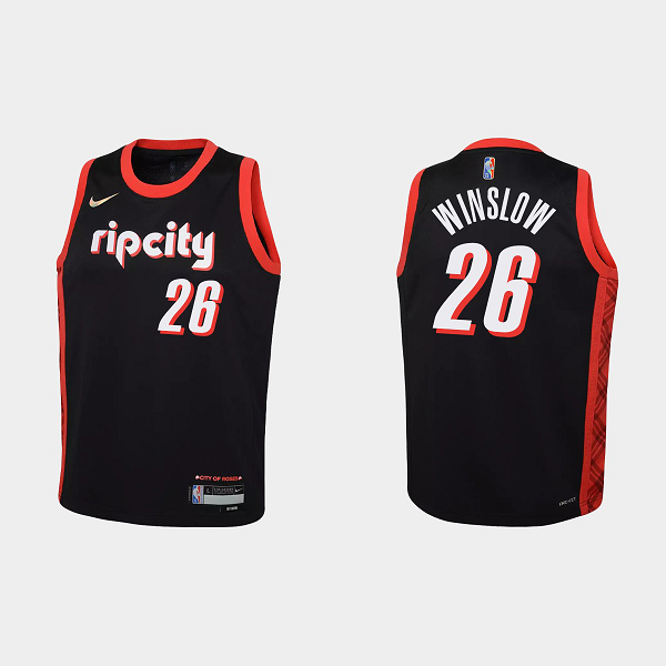 Youth Portland Trail Blazers #26 Justise Winslow 75th Anniversary City Black NBA Jersey