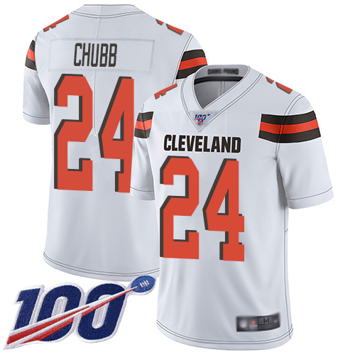 Cleveland Browns #24 Nick Chubb White Men's Stitched NFL 100th Season Vapor Limited Jersey