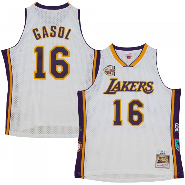 Unisex Los Angeles Lakers Pau Gasol Mitchell & Ness White Hall of Fame Class of 2023 Throwback Swingman Jersey