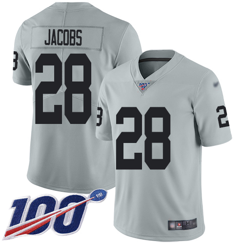 Las Vegas Raiders #28 Josh Jacobs Silver Men's Stitched NFL Limited Inverted Legend 100th Season Jersey