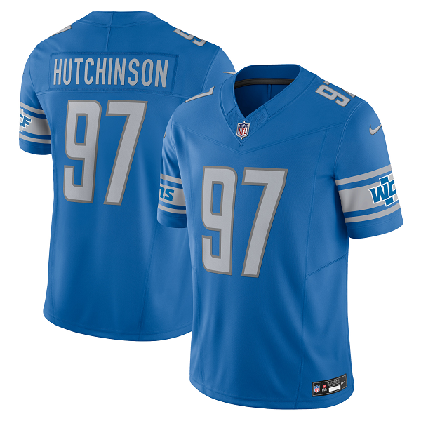 Men's Detroit Lions #97 Aidan Hutchinson Nike Blue Vapor F.U.S.E. Limited NFL Jersey