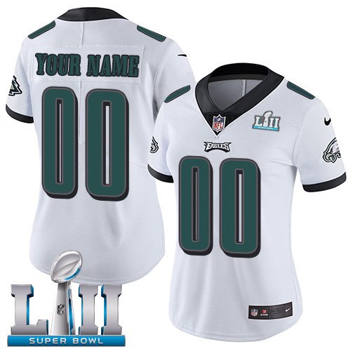 Women's Nike NFL Philadelphia Eagles Customized Limited Road White Vapor Untouchable Super Bowl LII Jersey