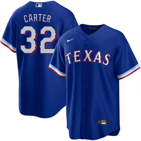 Men's #32 Evan Carter Texas Rangers Royal Replica MLB Cool Base Jersey