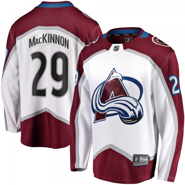 Men's Colorado Avalanche Nathan MacKinnon Fanatics White Away Premier Breakaway Player Jersey