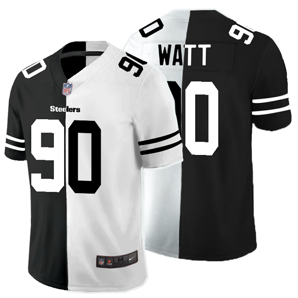 Men's Nike NFL Pittsburgh Steelers #90 T.J. Watt Black White Peaceful Coexisting Split 2020 Vapor Untouchable Stitched Limited Jersey