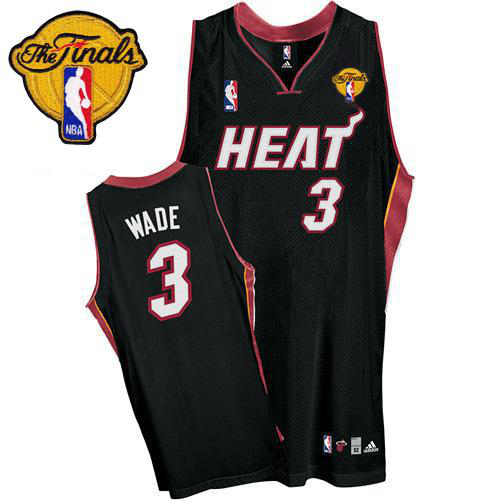 Men's Miami Heat Finals Patch #3 Dwyane Wade Black Stitched NBA Jersey