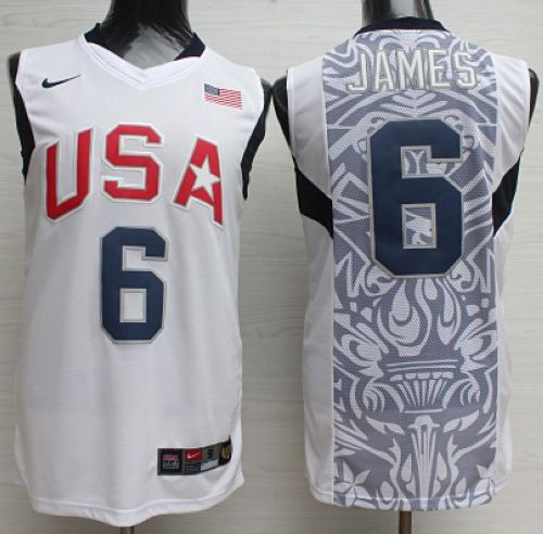 Nike 2008 Men's Team USA #6 LeBron James White Stitched NBA Jersey