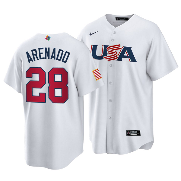 St. Louis Cardinals #28 Nolan Arenado 2023 World Baseball Classic White  Men's USA Jersey