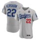 Men's #22 Los Angeles Dodgers Clayton Kershaw Nike Gray 2024 World Series Alternate Player Jersey