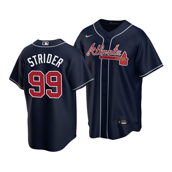 Youth Atlanta Braves #99 Spencer Strider Navy Cool Base Alternate Jersey