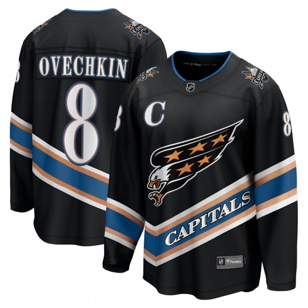 Men's #8 Alexander Ovechkin Washington Capitals Fanatics Alternate 50th Anniversary Premier Breakaway Player Black Jersey