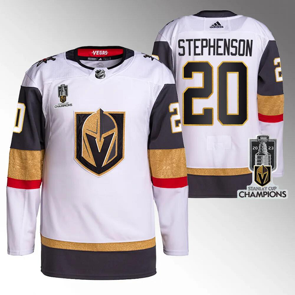 Men's Vegas Golden Knights #20 Chandler Stephenson 2023 Stanley Cup Champions Flex Base Away White Jersey