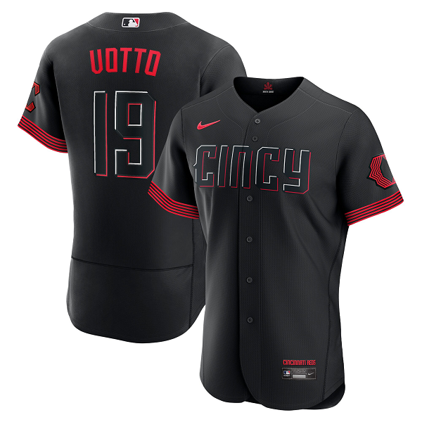 Youth Cincinnati Reds #19 Joey Votto Nike Black 2023 City Connect Flex Base Player Jersey