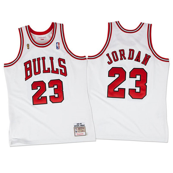 Men's Chicago Bulls #23 Michael Jordan Premium 1995-96 Finals White NBA Jersey