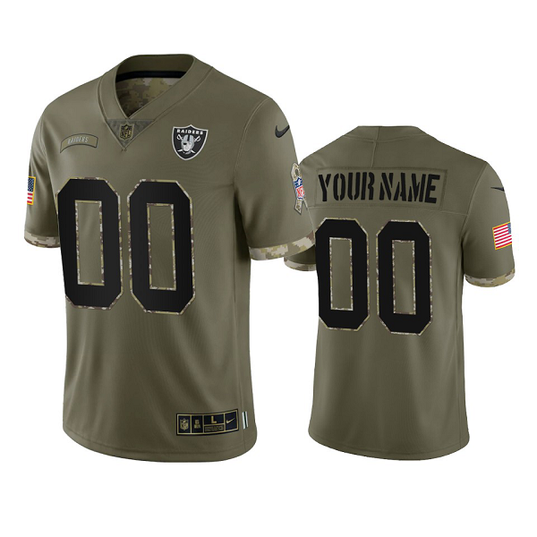 Las Vegas Raiders Custom Olive 2022 Salute To Service Limited Jersey #00