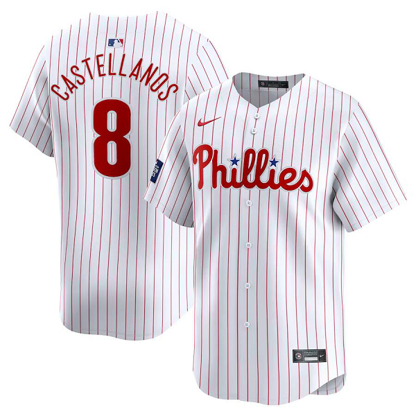 Youth Philadelphia Phillies #8 Nick Castellanos Nike White 2024 MLB World Tour London Series Home Limited Player Jersey