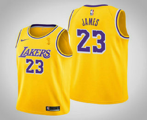 Men's Los Angeles Lakers #23 LeBron James 2020 NBA Finals Champions Icon Yellow Jersey