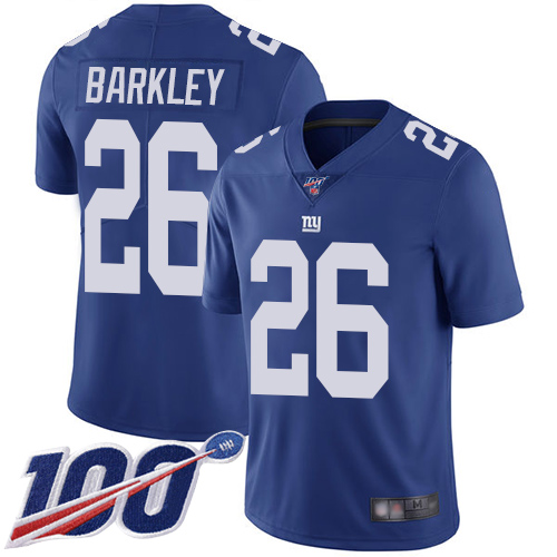 New York Giants #26 Saquon Barkley Royal Blue Team Color Youth Stitched NFL 100th Season Vapor Limited Jersey