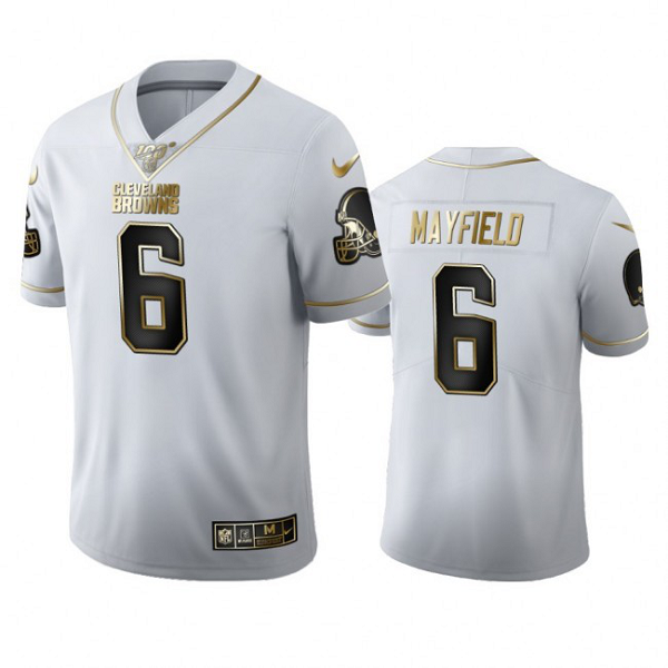 Cleveland Browns #6 Baker Mayfield Men's Nike White Golden Edition Vapor Limited NFL 100 Jersey