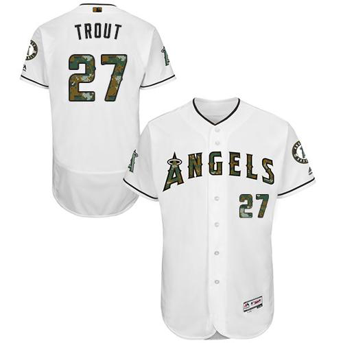 Los Angeles Angels of Anaheim #27 Mike Trout White Flexbase Collection 2016 Memorial Day Stitched MLB Jersey