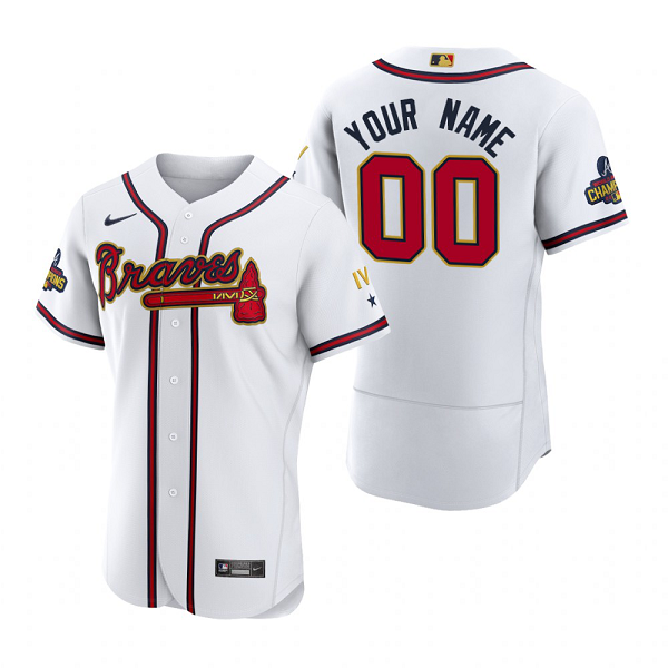 Men's Atlanta Braves Custom White 2022 Gold Program MLB Jersey