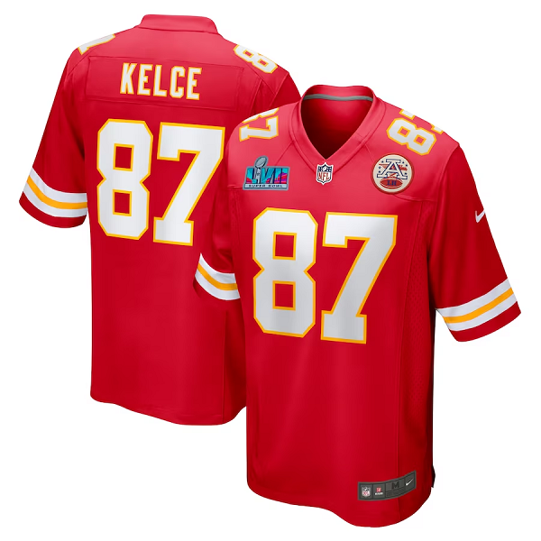 Men's Kansas City Chiefs #87 Travis Kelce Red Super Bowl LVII Game Jersey