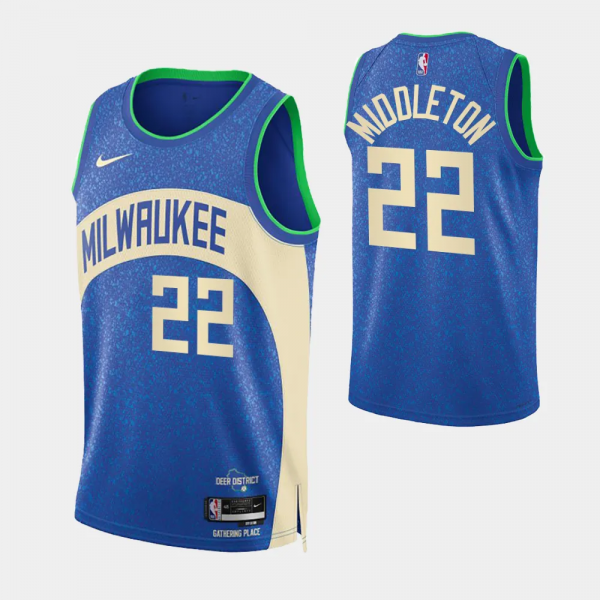 2023-24 City Edition Milwaukee Bucks #22 Khris Middleton Blue Swingman Jersey