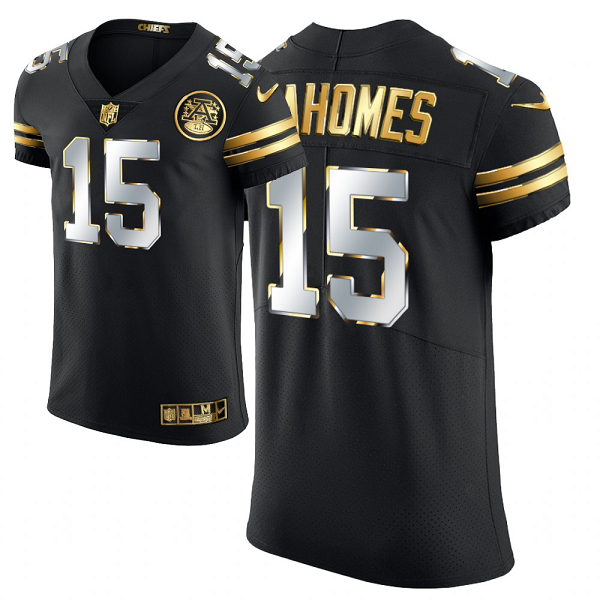 Men's Kansas City Chiefs #15 Patrick Mahomes Black Golden Edition Limited Stitched NFL Elite Jersey