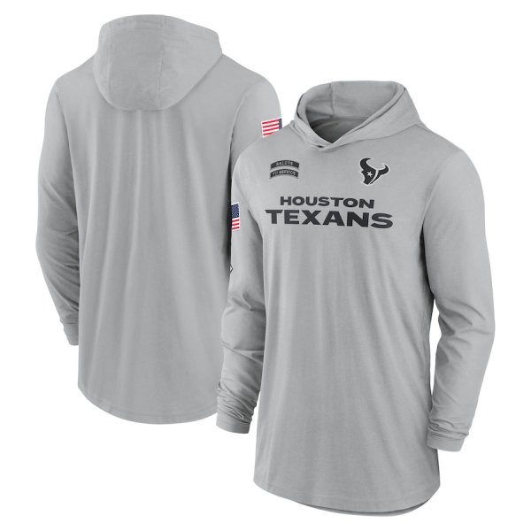 Men's Nike Gray Houston Texans 2024 Salute to Service Lightweight Performance Long Sleeve Hoodie T-Shirt